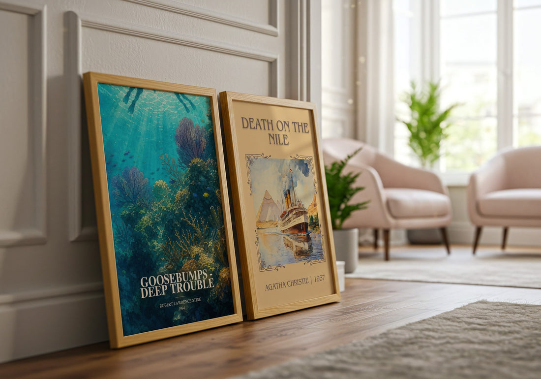 Goosebumps - Deep Trouble watercolour print framed by window – literary home decor