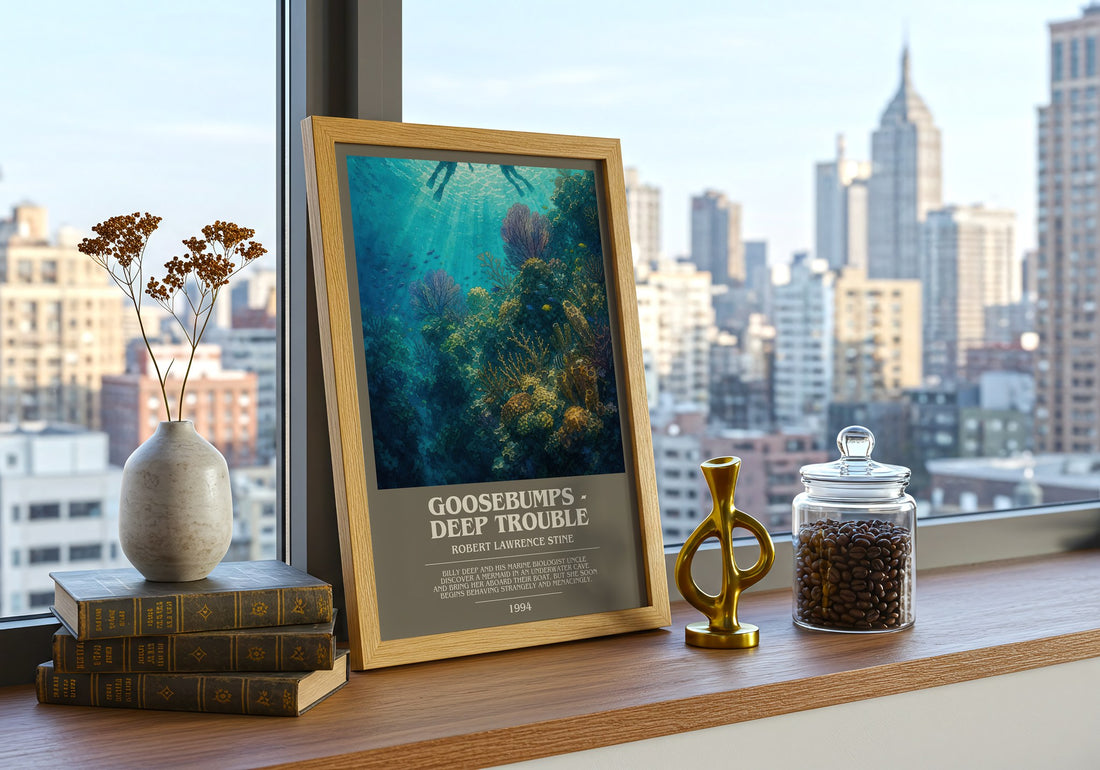 Goosebumps - Deep Trouble bookish print framed by window – literary home decor
