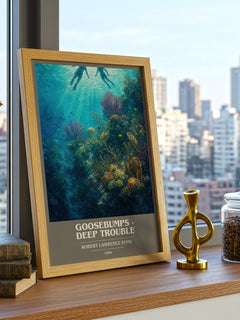 Goosebumps - Deep Trouble book cover print framed by window – literary home decor