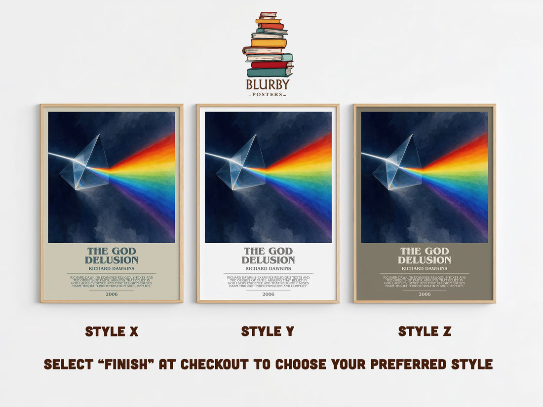 The God Delusion bookish print in frame leaning in hallway – non fiction wall art (mockup)