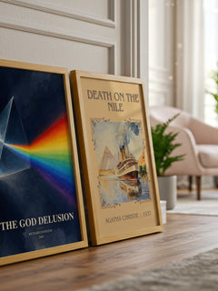 The God Delusion watercolour print framed by window – literary home decor