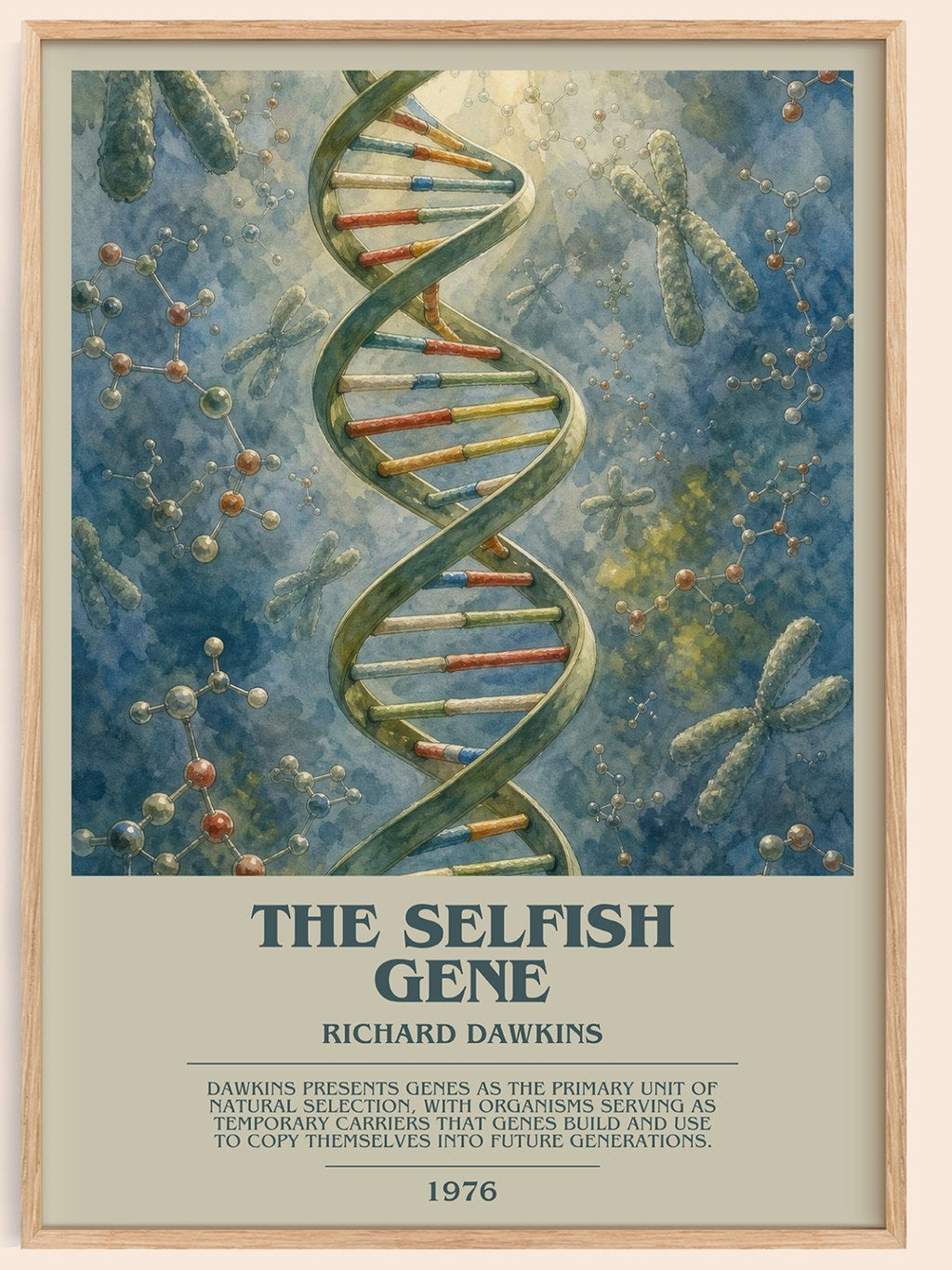 The Selfish Gene bookish book poster by Richard Dawkins – framed literary art print