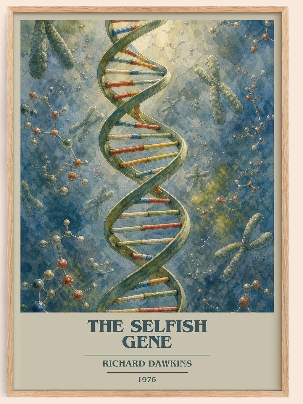 The Selfish Gene book cover book poster by Richard Dawkins – framed literary art print