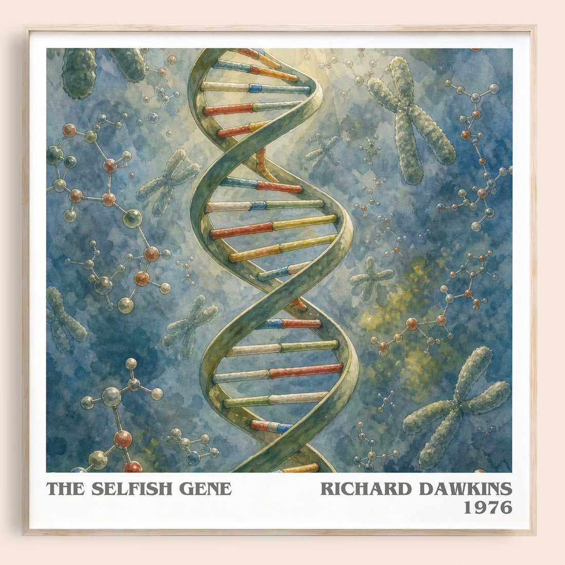 The Selfish Gene literary book poster by Richard Dawkins – framed literary art print