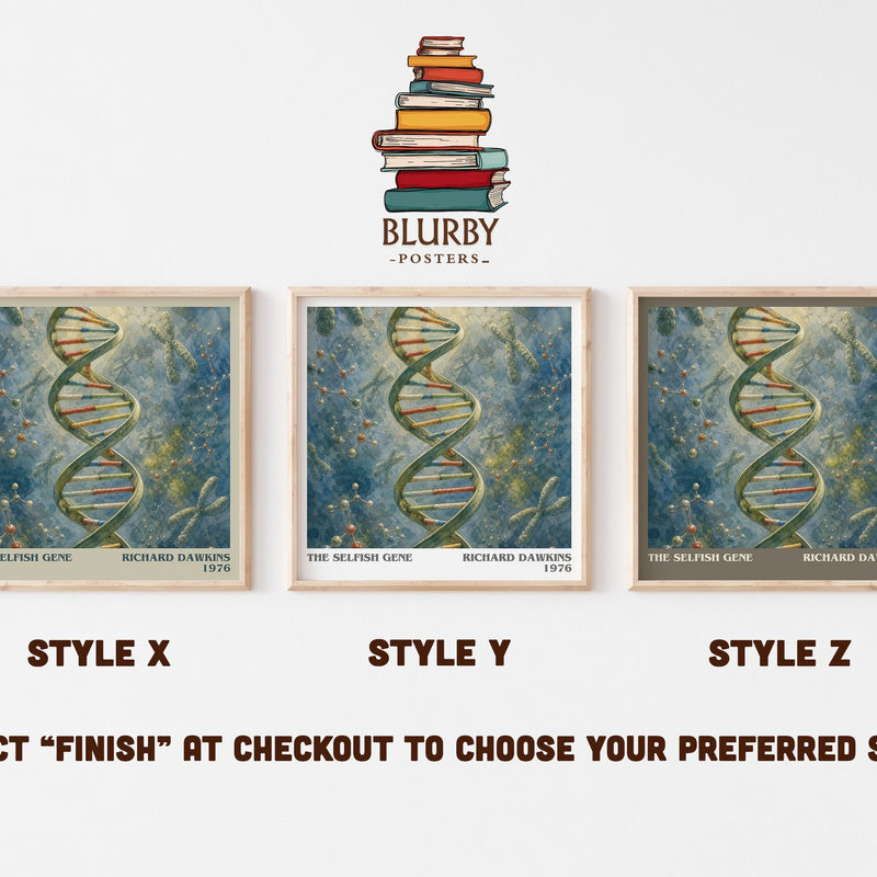 The Selfish Gene literary print in frame leaning in hallway – non fiction wall art
