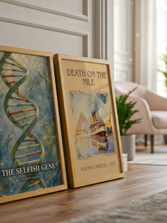 The Selfish Gene watercolour print framed by window – literary home decor