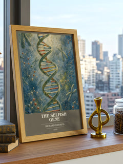 The Selfish Gene book cover print framed by window – literary home decor