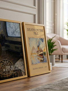 The Blind Watchmaker watercolour print framed by window – literary home decor
