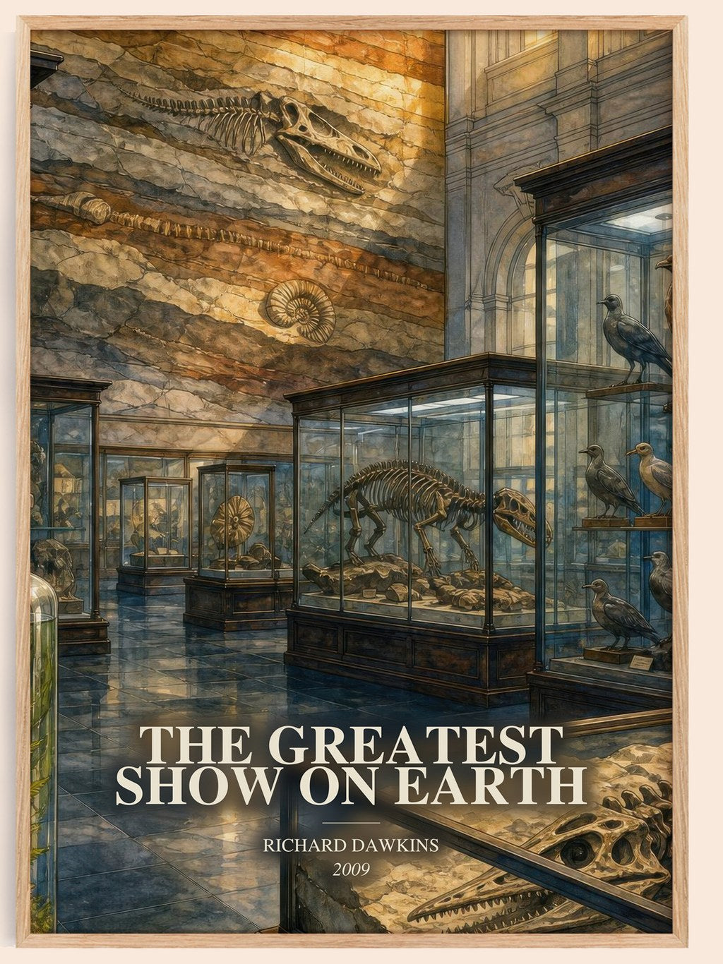The Greatest Show on Earth watercolour book poster by Richard Dawkins – framed literary art print