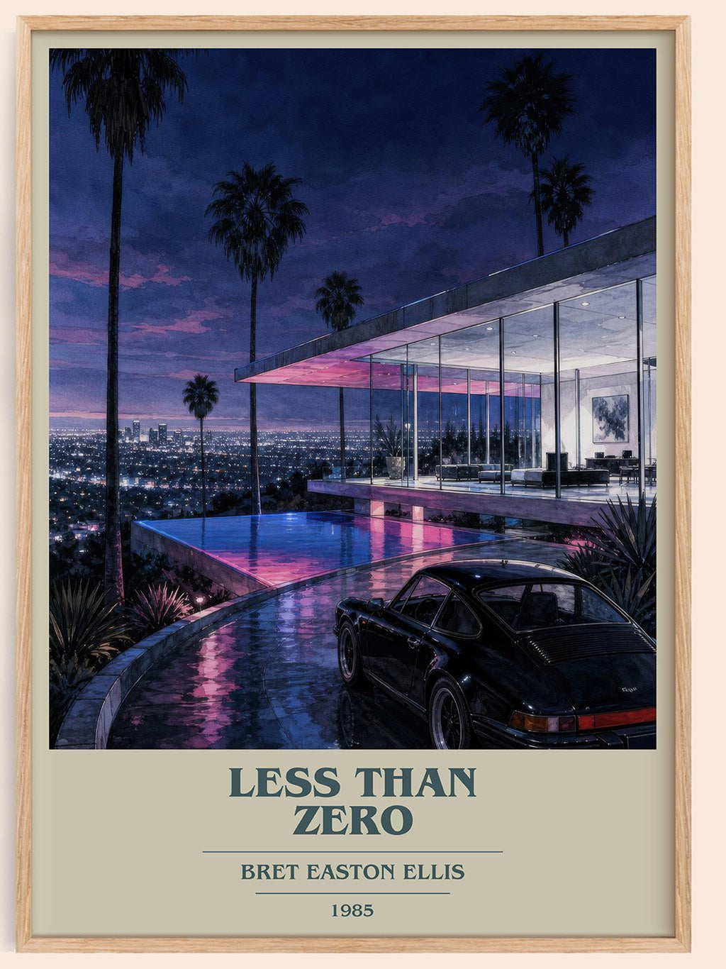 Less than Zero book cover book poster by Bret Easton Ellis – framed literary art print