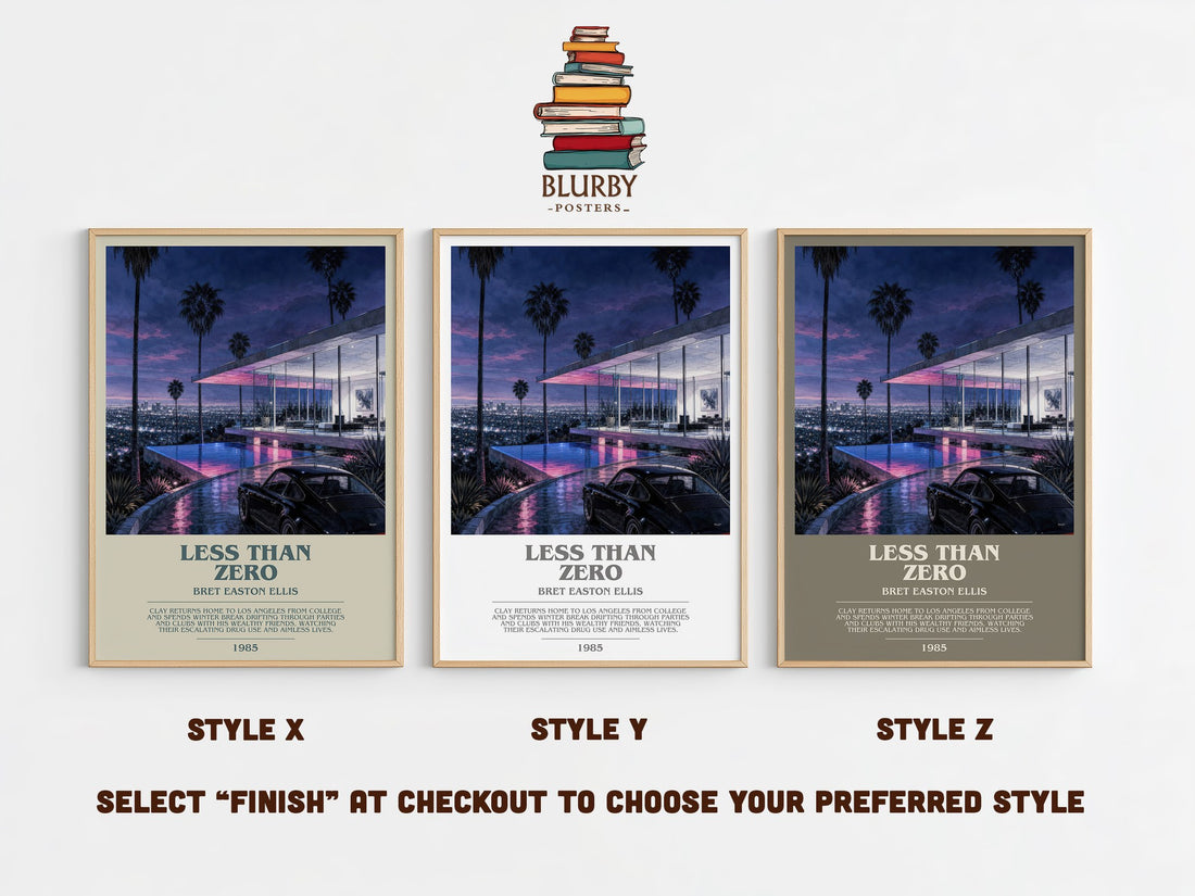 Less than Zero bookish print in frame leaning in hallway – literary fiction wall art (mockup)
