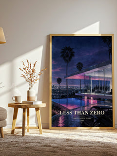 Less than Zero watercolour print in frame leaning in hallway – literary fiction wall art