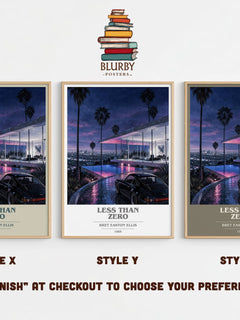 Less than Zero Book Cover Poster by Bret Easton Ellis – Style X, Y and Z side by side – choose your finish