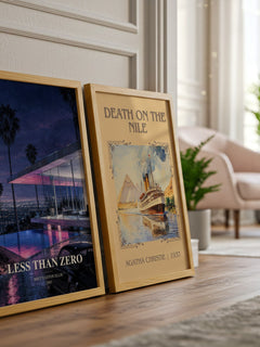Less than Zero watercolour print framed by window – literary home decor