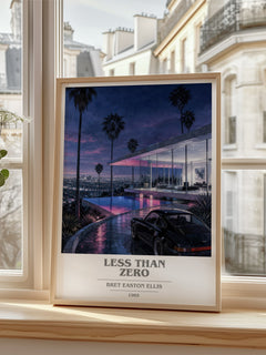 Less than Zero Book Cover Poster by Bret Easton Ellis – framed print by a bright window
