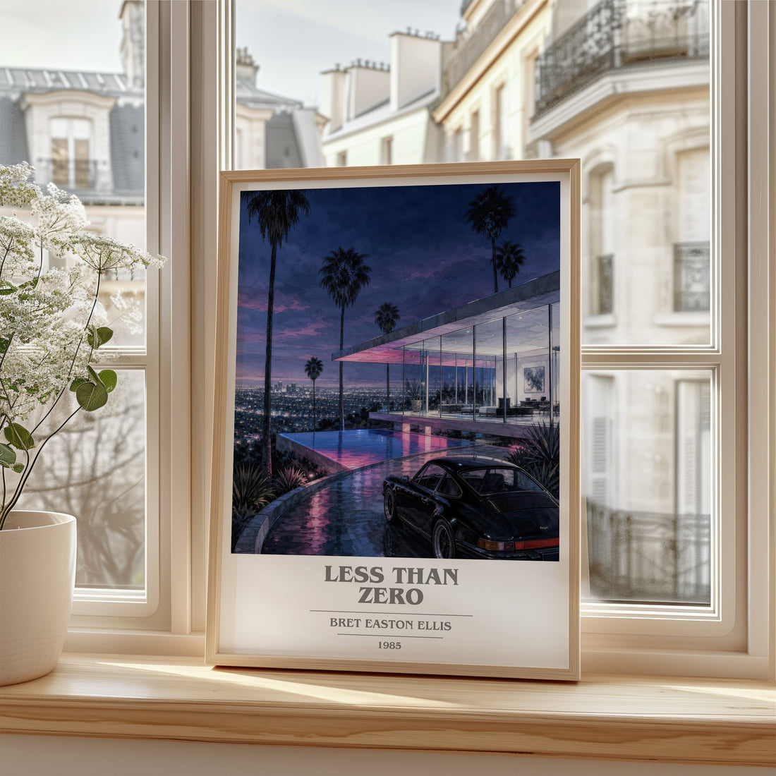 Less than Zero Book Cover Poster by Bret Easton Ellis – framed print by a bright window