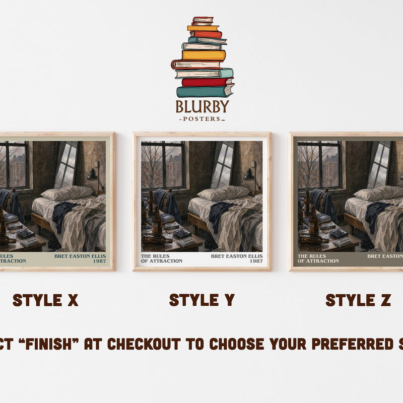 The rules of attraction literary print in frame leaning in hallway – contemporary fiction wall art