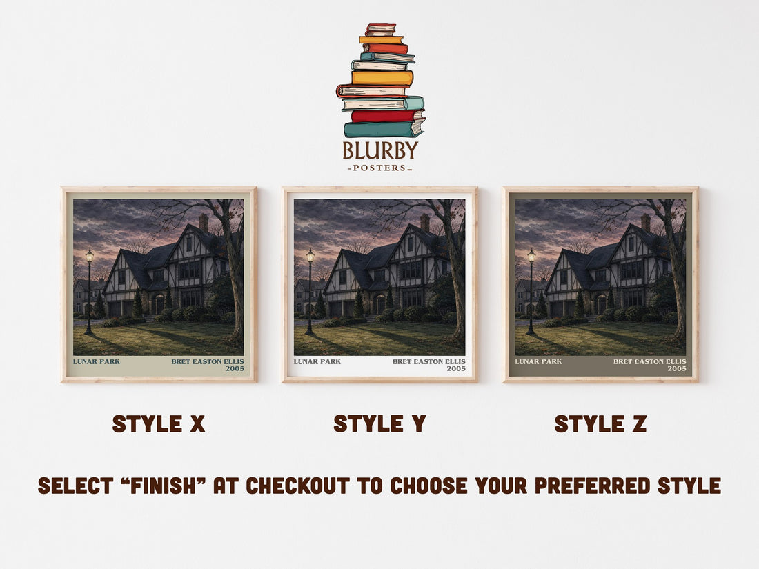 Lunar Park literary print in frame leaning in hallway – horror wall art (mockup)