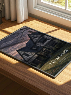 Lunar Park watercolour book poster framed on wall – horror wall art