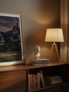 Lunar Park watercolour print on bookshelf – Bret Easton Ellis fan gift