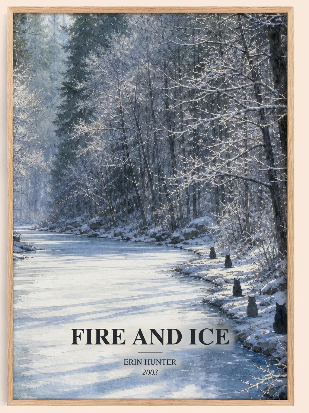 Fire and Ice watercolour book poster by Erin Hunter – framed literary art print