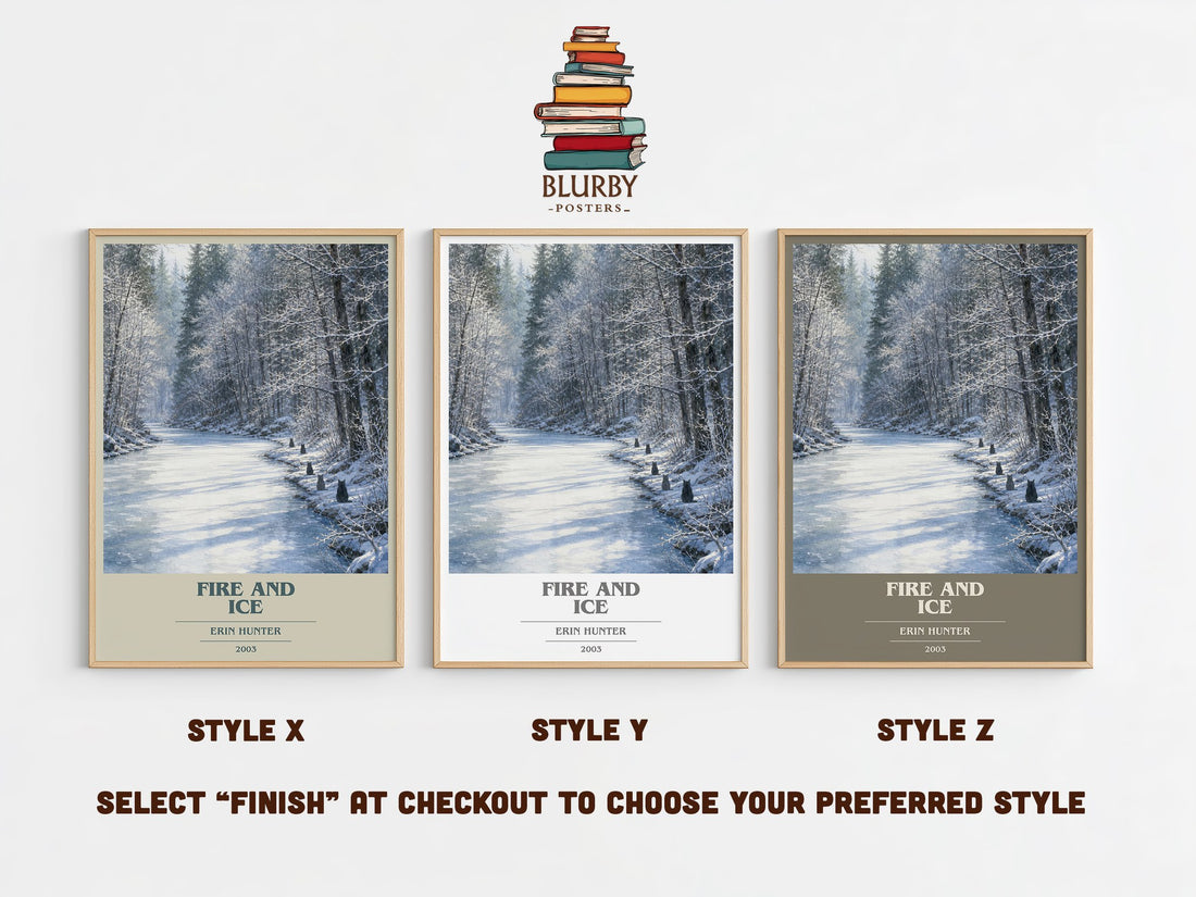 Fire and Ice book cover print in frame leaning in hallway – childrens wall art (mockup)