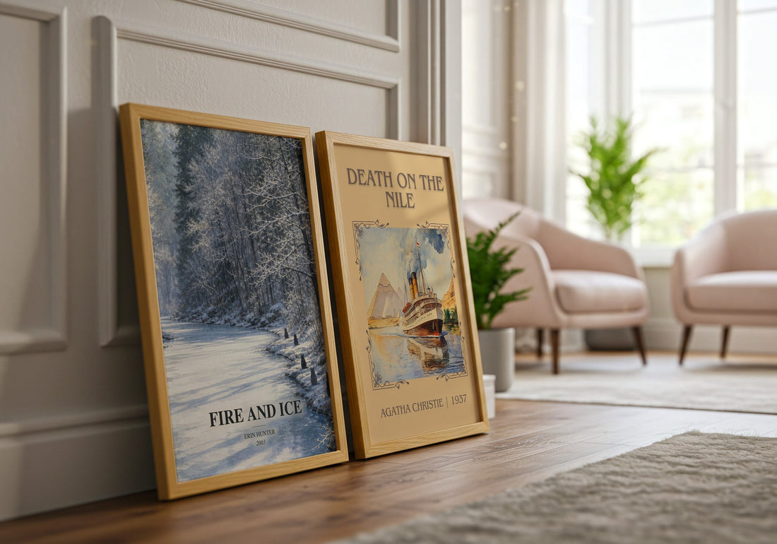 Fire and Ice watercolour print framed by window – literary home decor