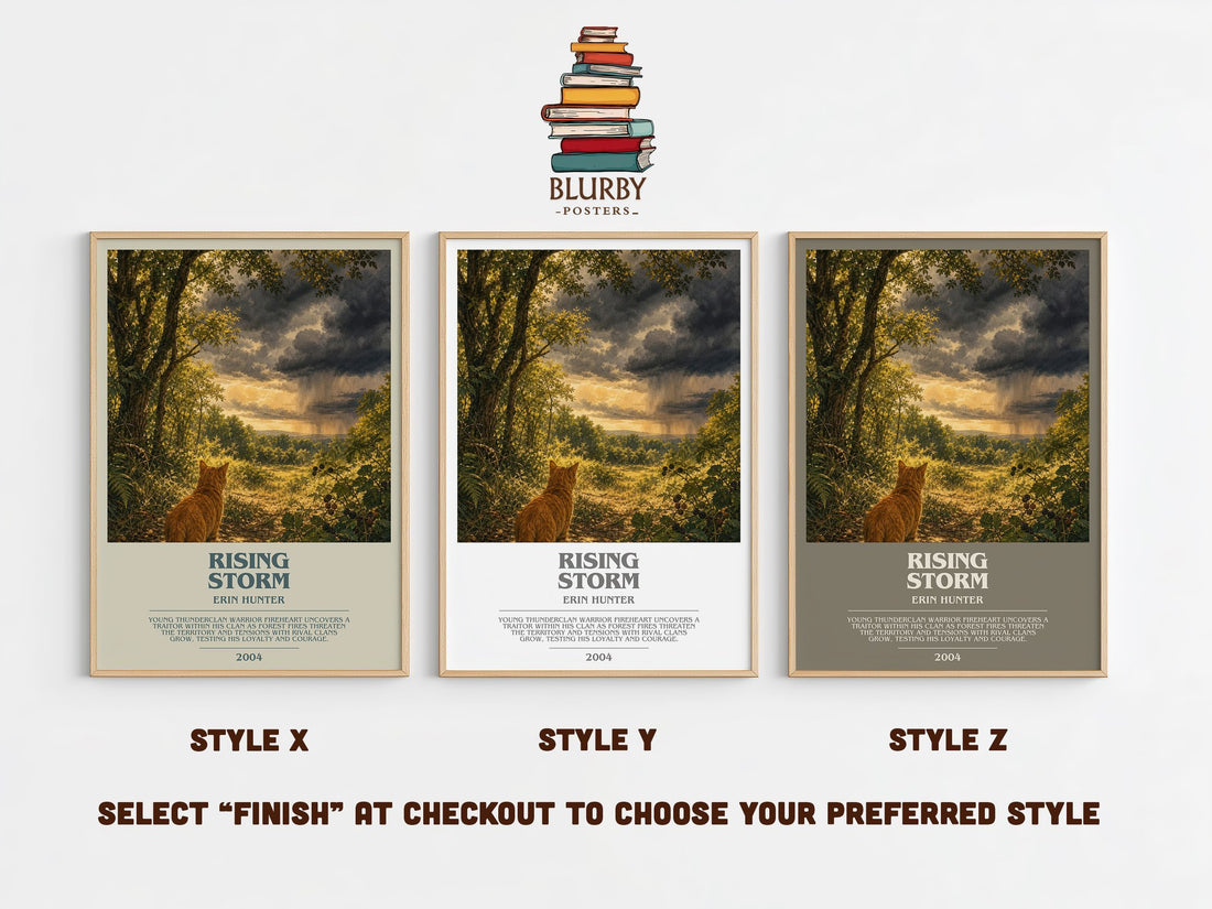 Rising Storm bookish print in frame leaning in hallway – fantasy wall art (mockup)