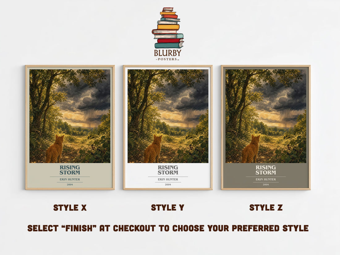 Rising Storm book cover print in frame leaning in hallway – fantasy wall art (mockup)