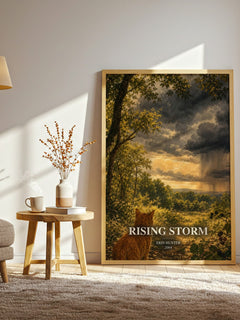 Rising Storm watercolour print in frame leaning in hallway – fantasy wall art