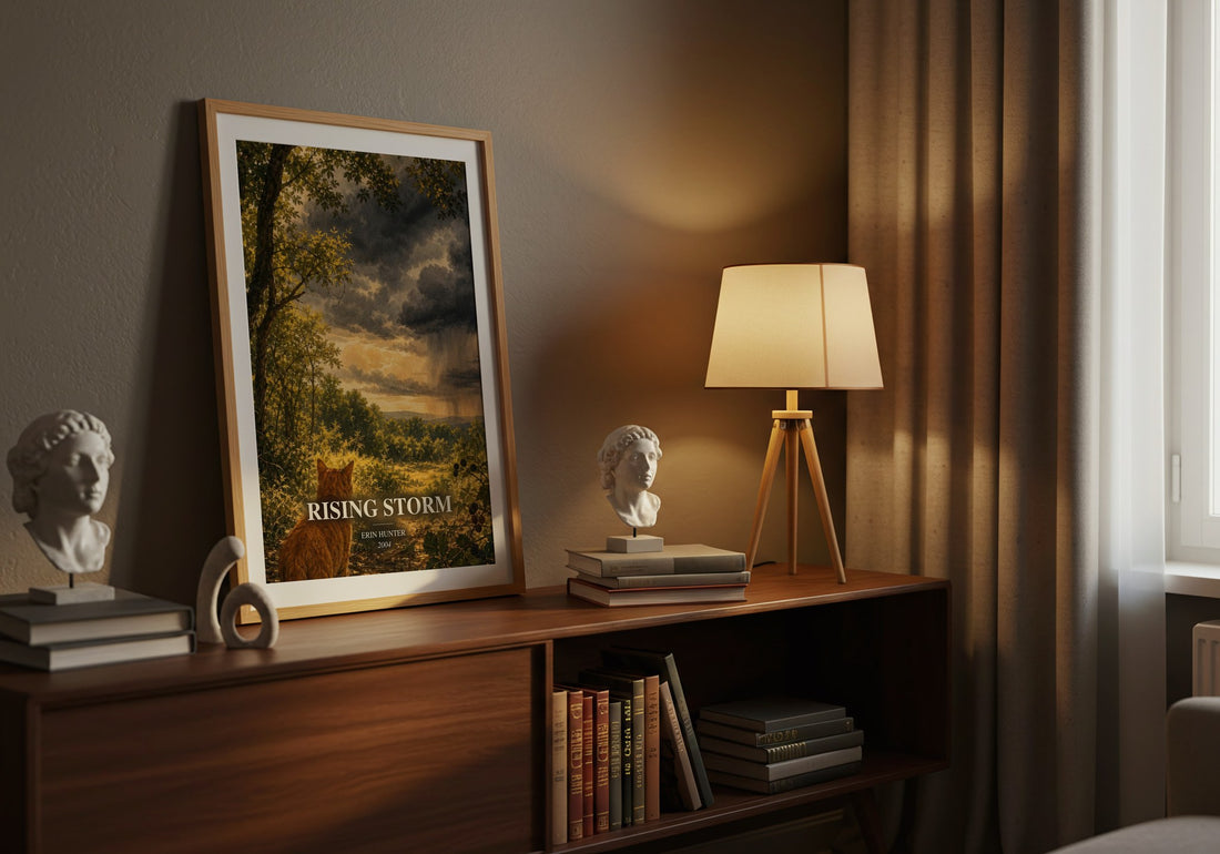 Rising Storm watercolour print on bookshelf – Erin Hunter fan gift