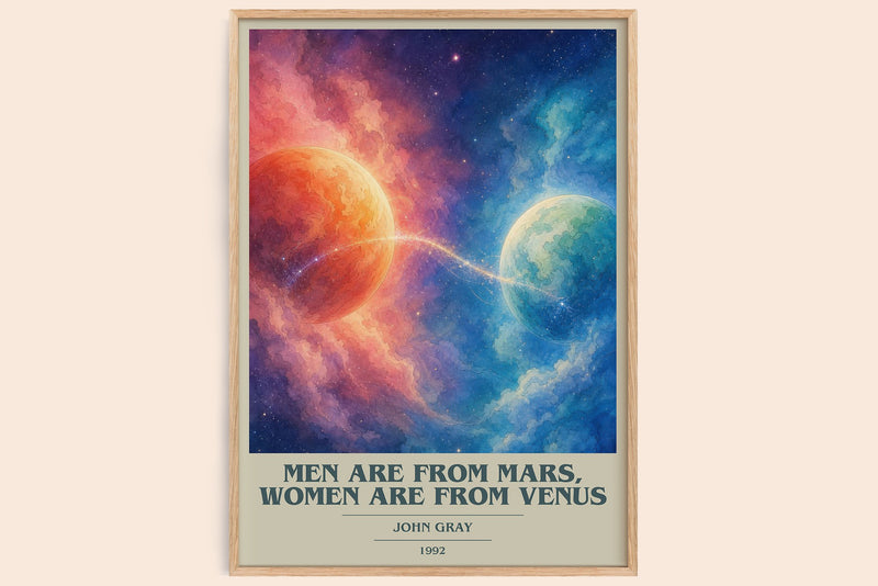 Men are From Mars, Women are From Venus Book Cover Poster by John Gray (Modern Minimalist style)