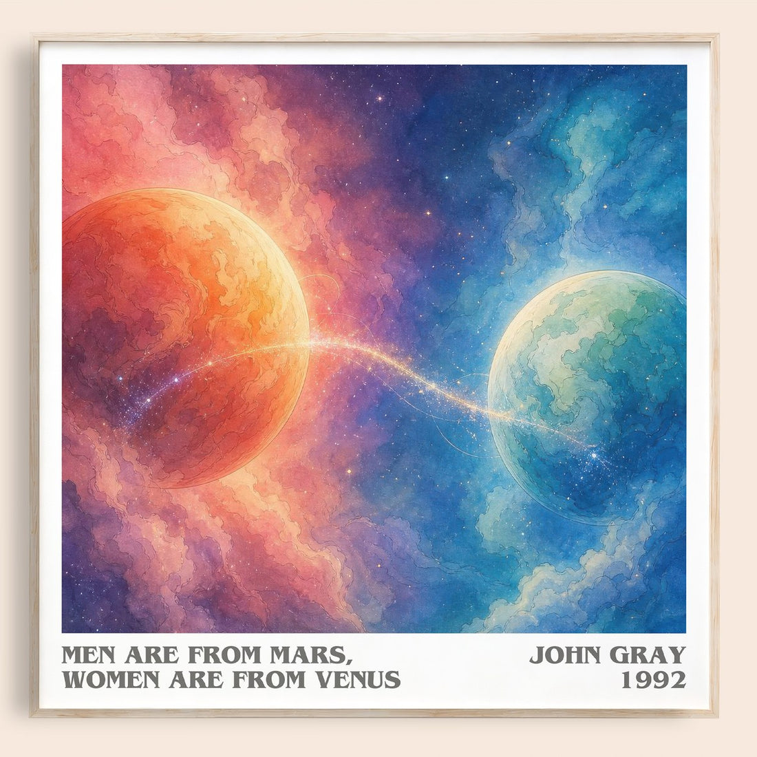 Men are From Mars, Women are From Venus literary book poster by John Gray – framed literary art print