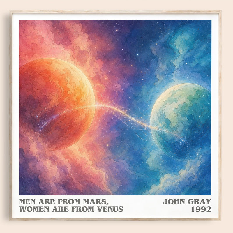 Men are From Mars, Women are From Venus literary book poster by John Gray – framed literary art print