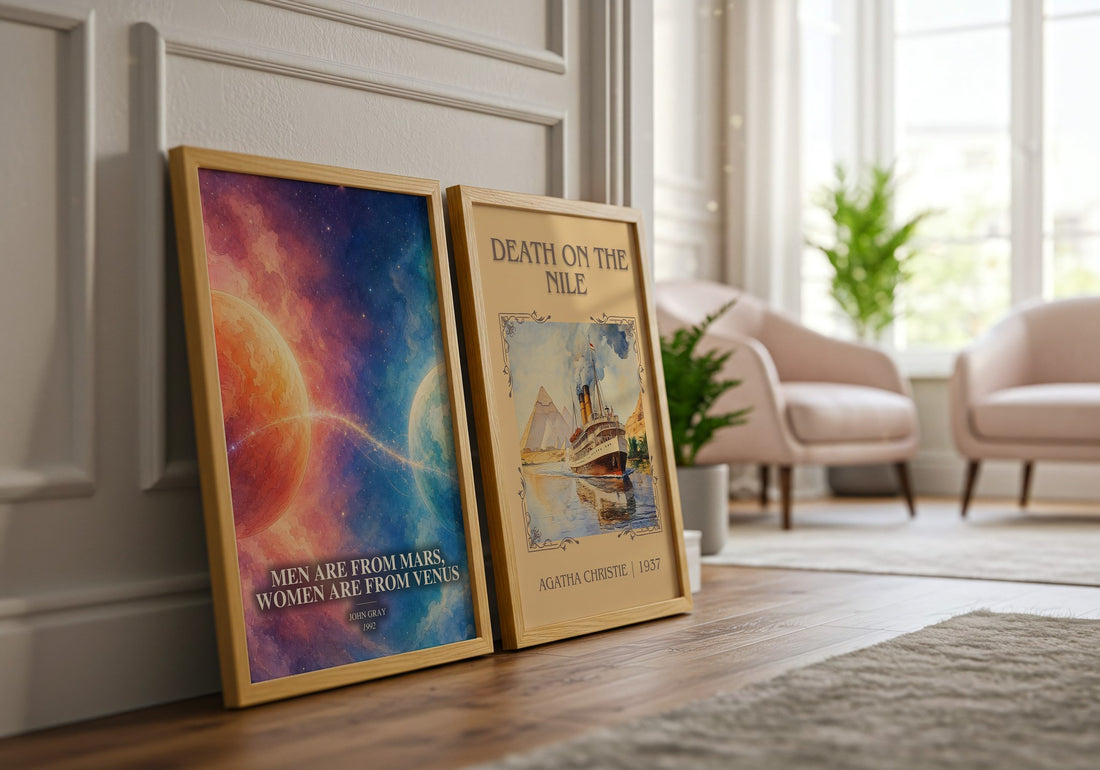 Men are From Mars, Women are From Venus watercolour print framed by window – literary home decor
