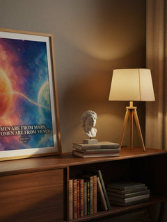 Men are From Mars, Women are From Venus watercolour print on bookshelf – John Gray fan gift