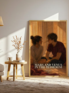 Mars and Venus in the bedroom watercolour print in frame leaning in hallway – non fiction wall art
