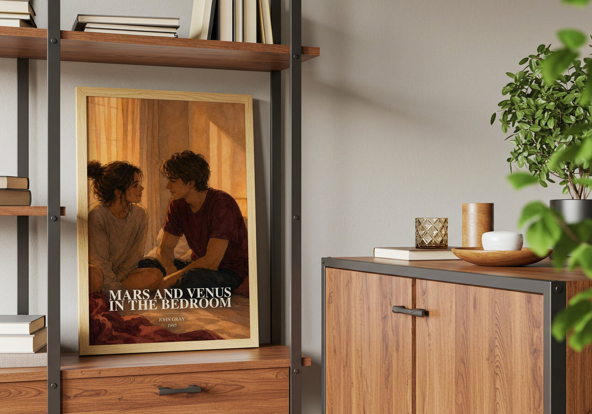 Mars and Venus in the bedroom book watercolour illustration paper finish options – matte satin gloss