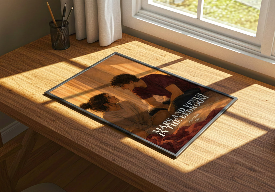 Mars and Venus in the bedroom watercolour book poster framed on wall – non fiction wall art