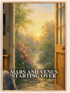 Mars and Venus Starting Over watercolour book poster by John Gray – framed literary art print