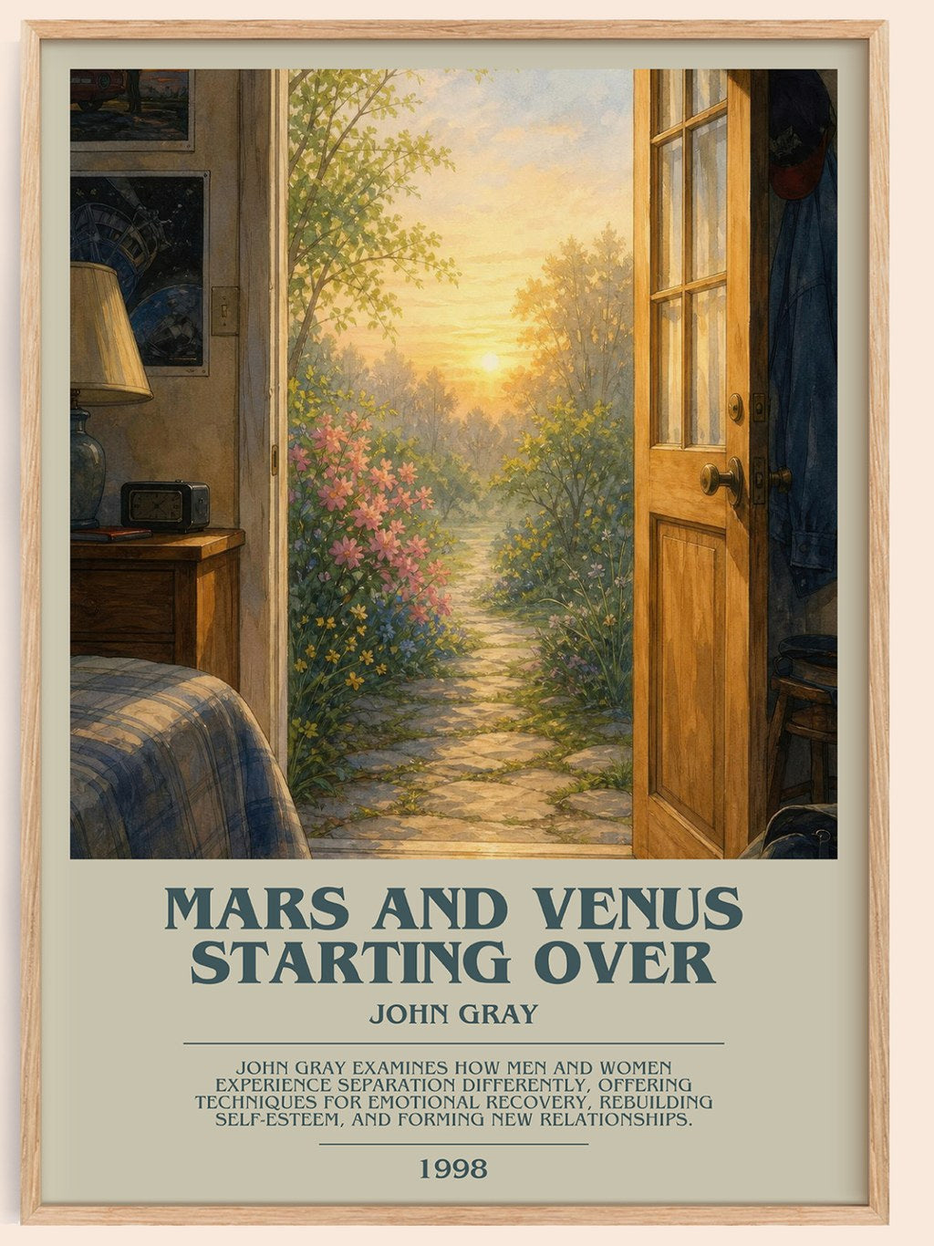 Mars and Venus Starting Over bookish book poster by John Gray – framed literary art print