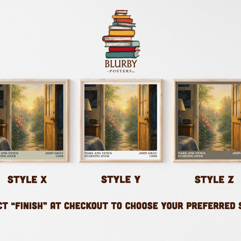Mars and Venus Starting Over literary print in frame leaning in hallway – non fiction wall art