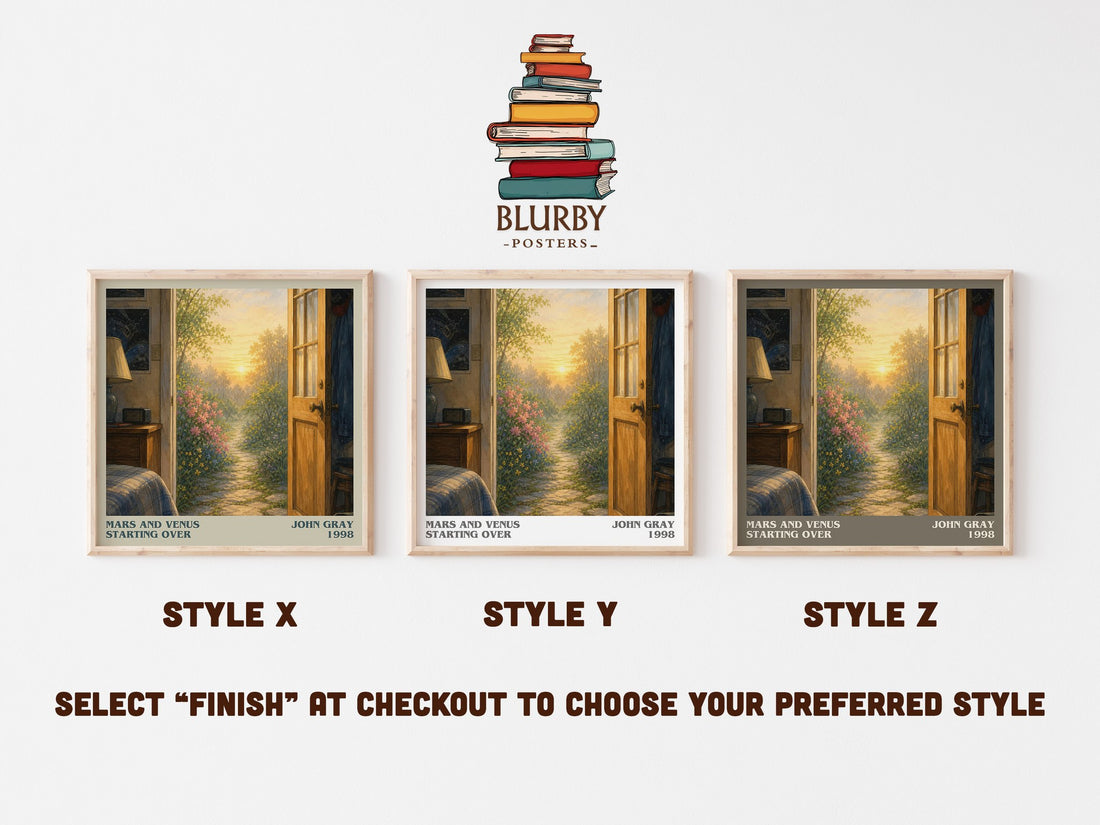 Mars and Venus Starting Over literary print in frame leaning in hallway – non fiction wall art (mockup)
