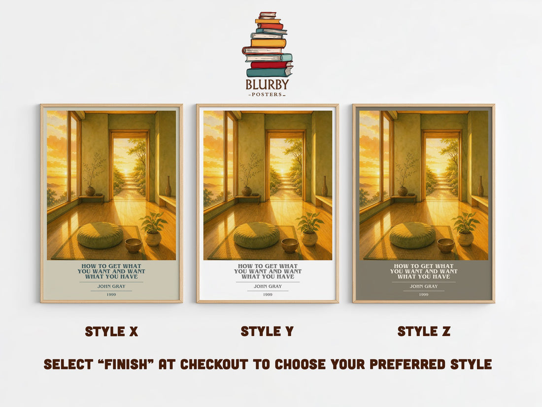 How to Get What You Want and Want What You Have book cover print in frame leaning in hallway – non fiction wall art (mockup)