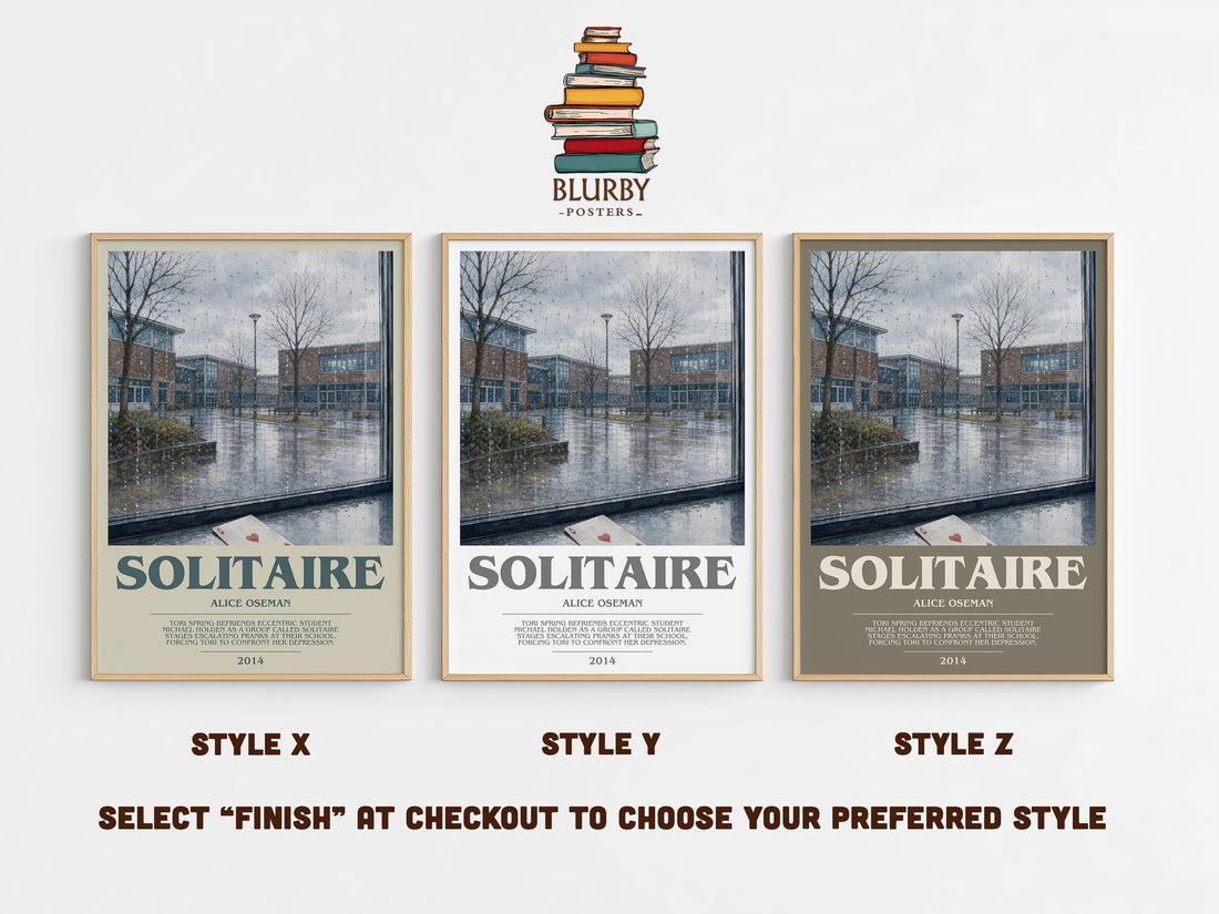 Solitaire bookish print in frame leaning in hallway – young adult wall art (mockup)