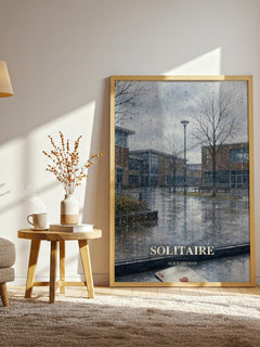 Solitaire watercolour print in frame leaning in hallway – young adult wall art