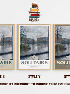 Solitaire book cover print in frame leaning in hallway – young adult wall art