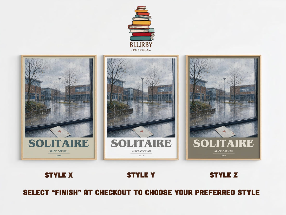Solitaire book cover print in frame leaning in hallway – young adult wall art (mockup)