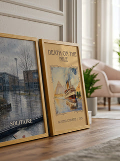 Solitaire watercolour print framed by window – literary home decor