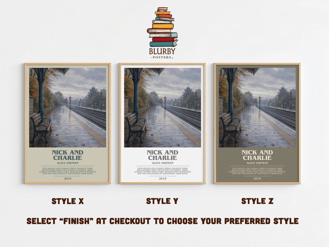 Nick and Charlie bookish print in frame leaning in hallway – young adult wall art (mockup)